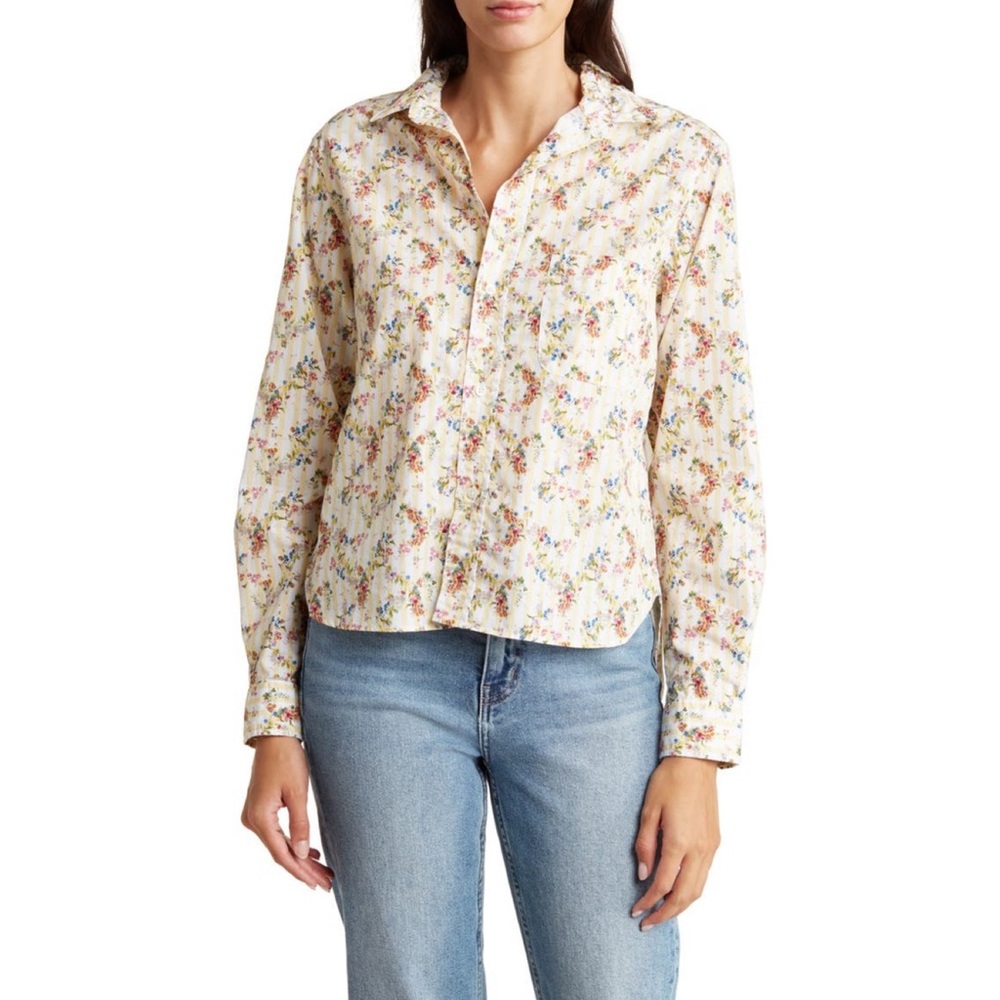 Frank & Eileen Floral Stripe Button-Up Shirt Size Small